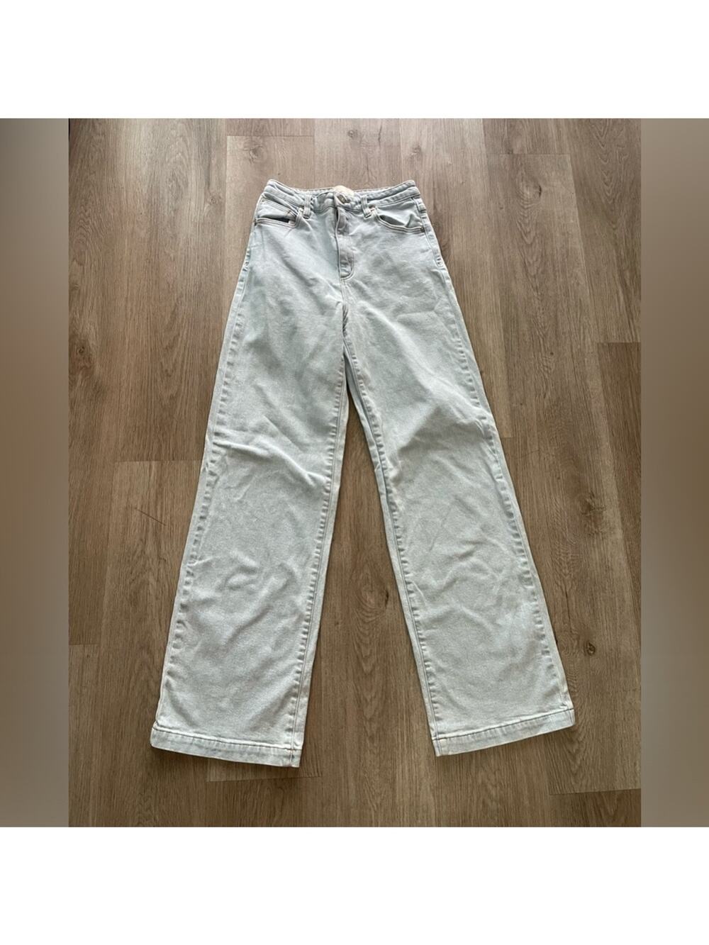Abrand A 94 High & Wide blue high rise wide leg zip fly stretch denim jeans 26